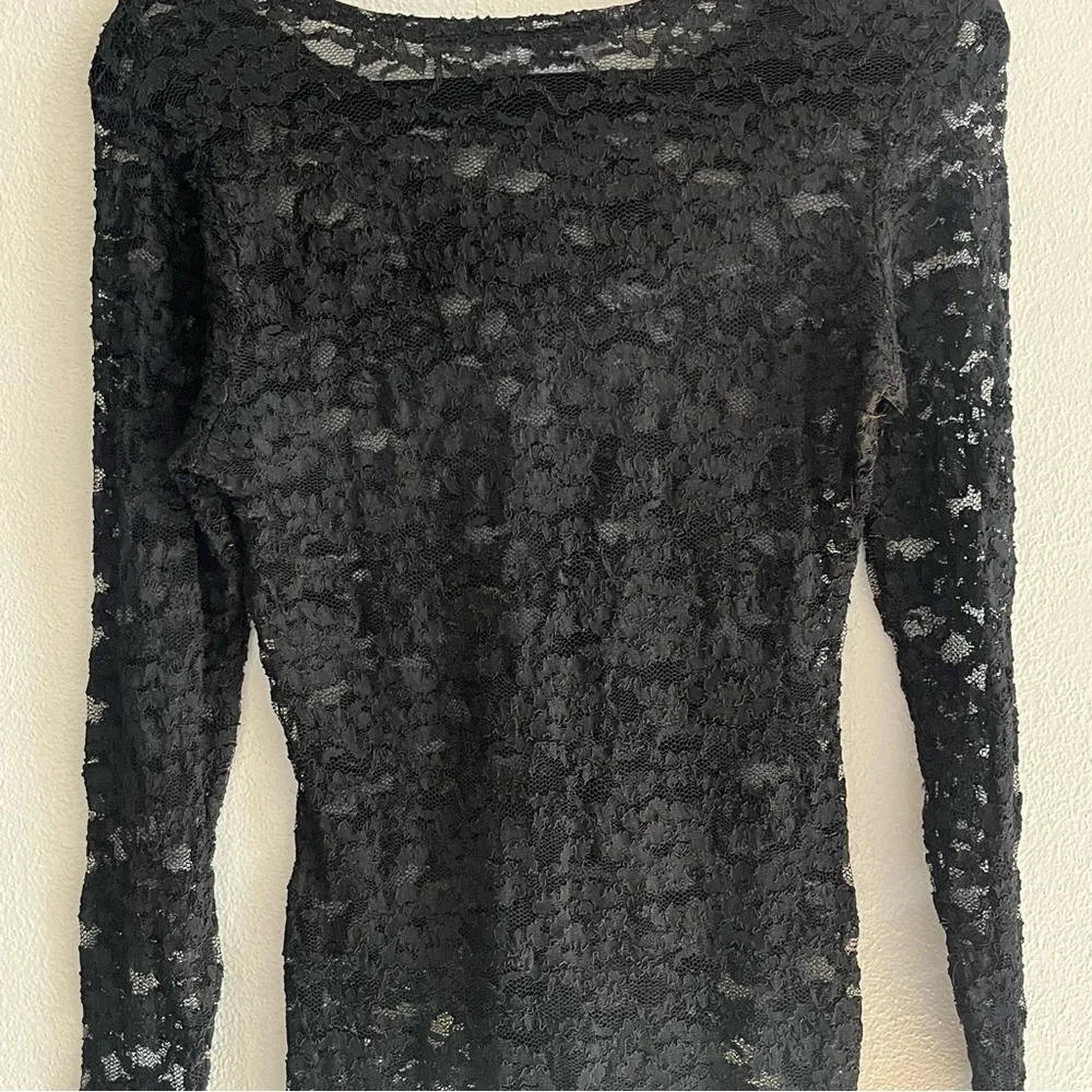 The Limited Black Sheer Long Sleeve Lace Top | Size Small - Picture 4 of 10